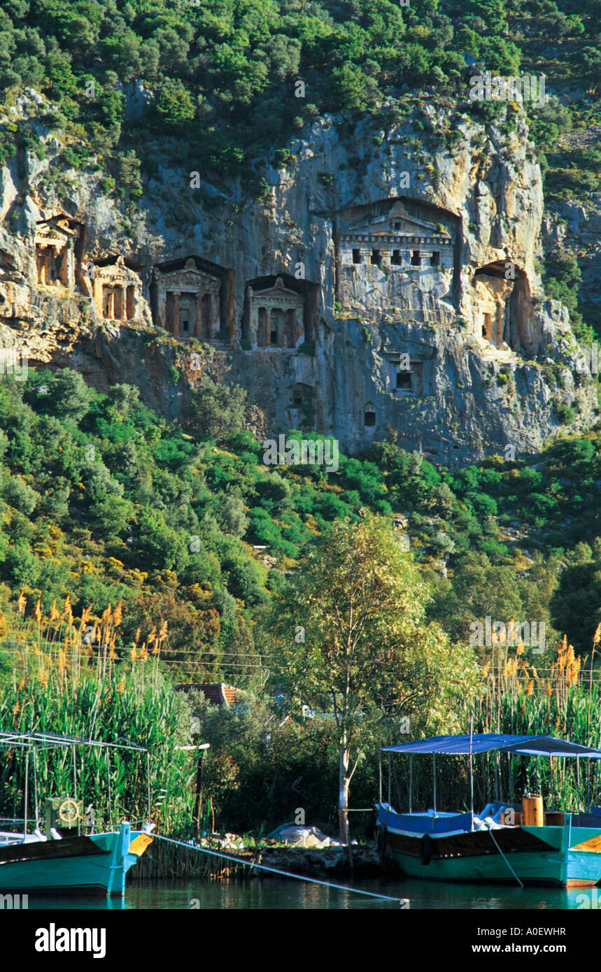 Lycian rock tombs Kaunos Dalyan Med Coast Turkey Stock Photo