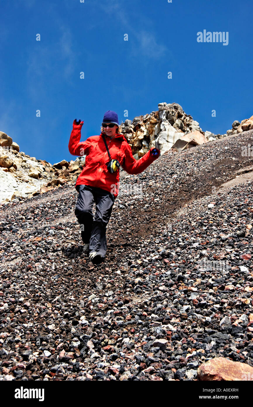 Scree Running at Red Crater, Tongariro Crossing, Tongariro National Park, North Island, New Zealand Stock Photo