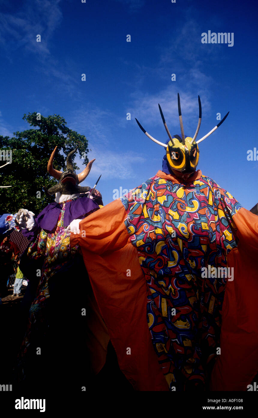 Vejigante celebrants in Loiza during St James Festival Puerto Rico Stock Photo
