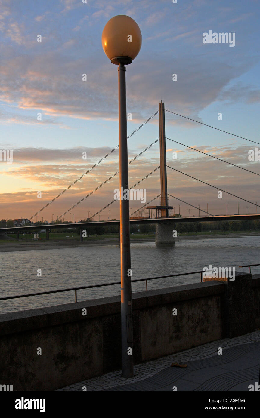 Oberkasseler Suspension Bridge, River Rhine Dusseldorf Germany Stock Photo