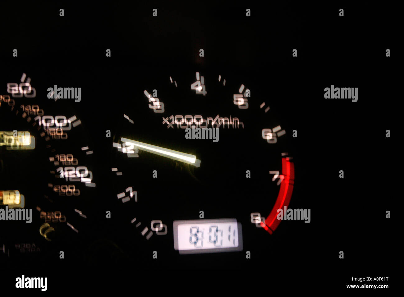 Car Tacho and clocks at speed Stock Photo Alamy