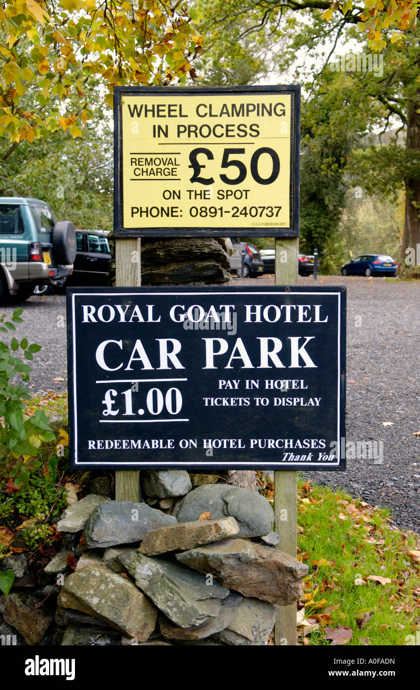 Car park charges at ROYAL GOAT HOTEL Beddgelert Gwynedd North Wales UK
