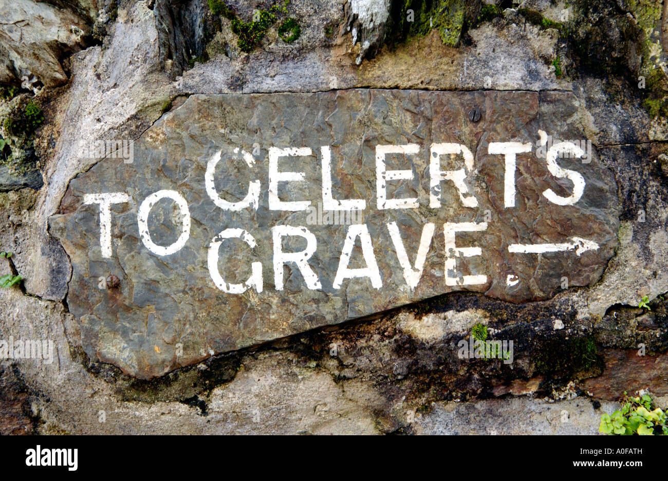 Direction to GELERTS GRAVE Beddgelert Gwynedd North Wales UK Stock