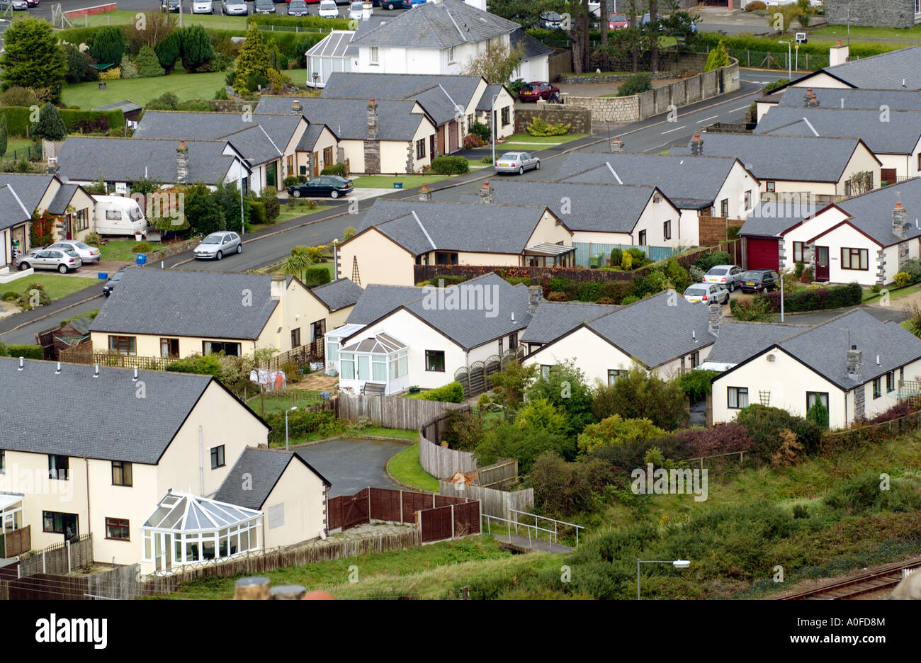 Modern small housing estate in the Welsh language speaking town of Harlech Gwynedd North Wales