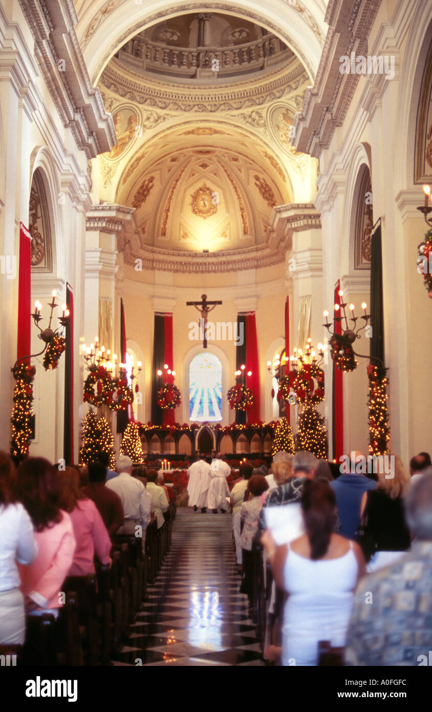 Cathedral of Old San Juan Puerto Rico Interior at Christmas time Stock Photo