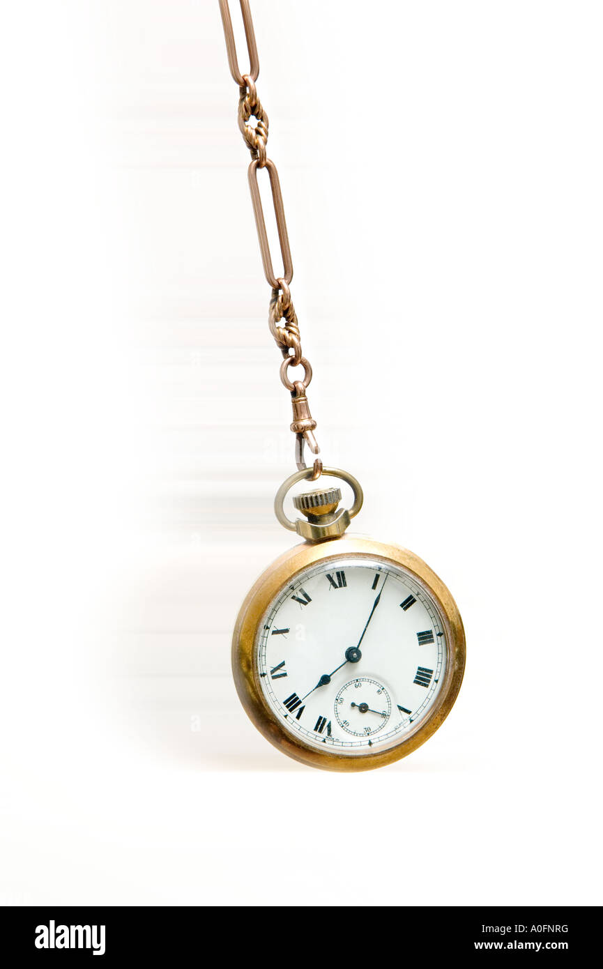 swinging watch,white background, cut out,pocket watch Stock Photo
