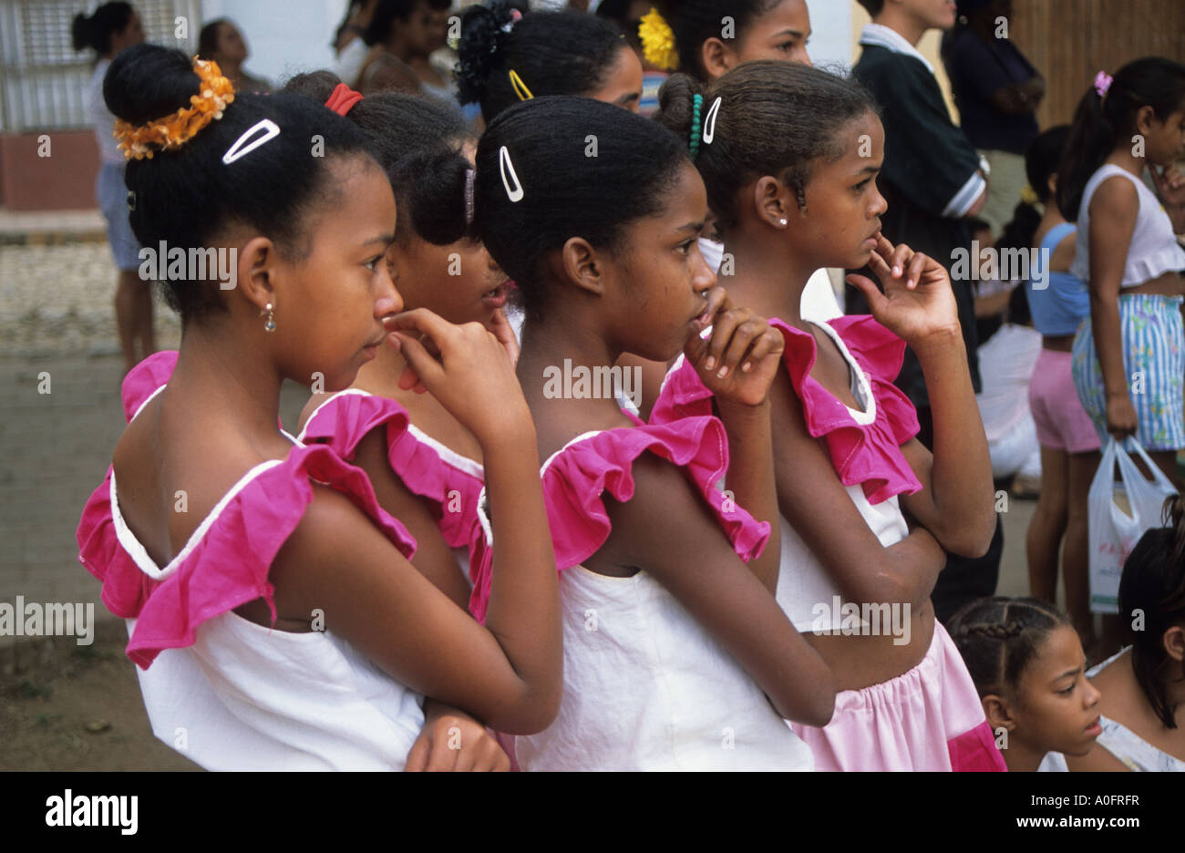 Three young Cuban Girls in carnival costumes Trinidad Stock Photo - Alamy