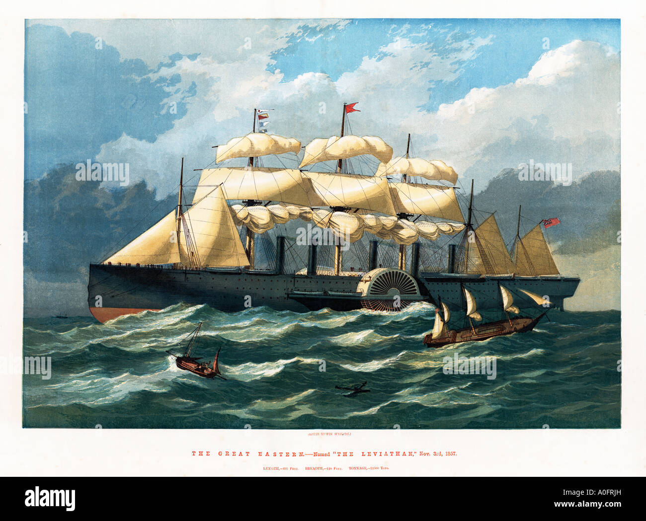 Great Eastern At Sea the great ship of IK Brunel The Leviathan as imagined at sea by the artist at her launch in 1857 Stock Photo