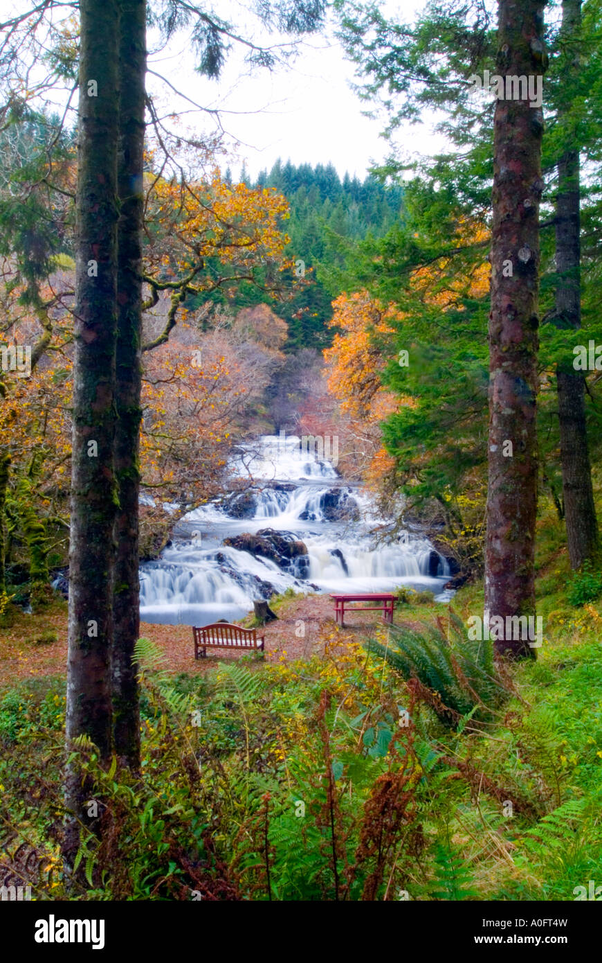Waterfall on the River Avich Argyll Scotland in the Autumn. Stock Photo