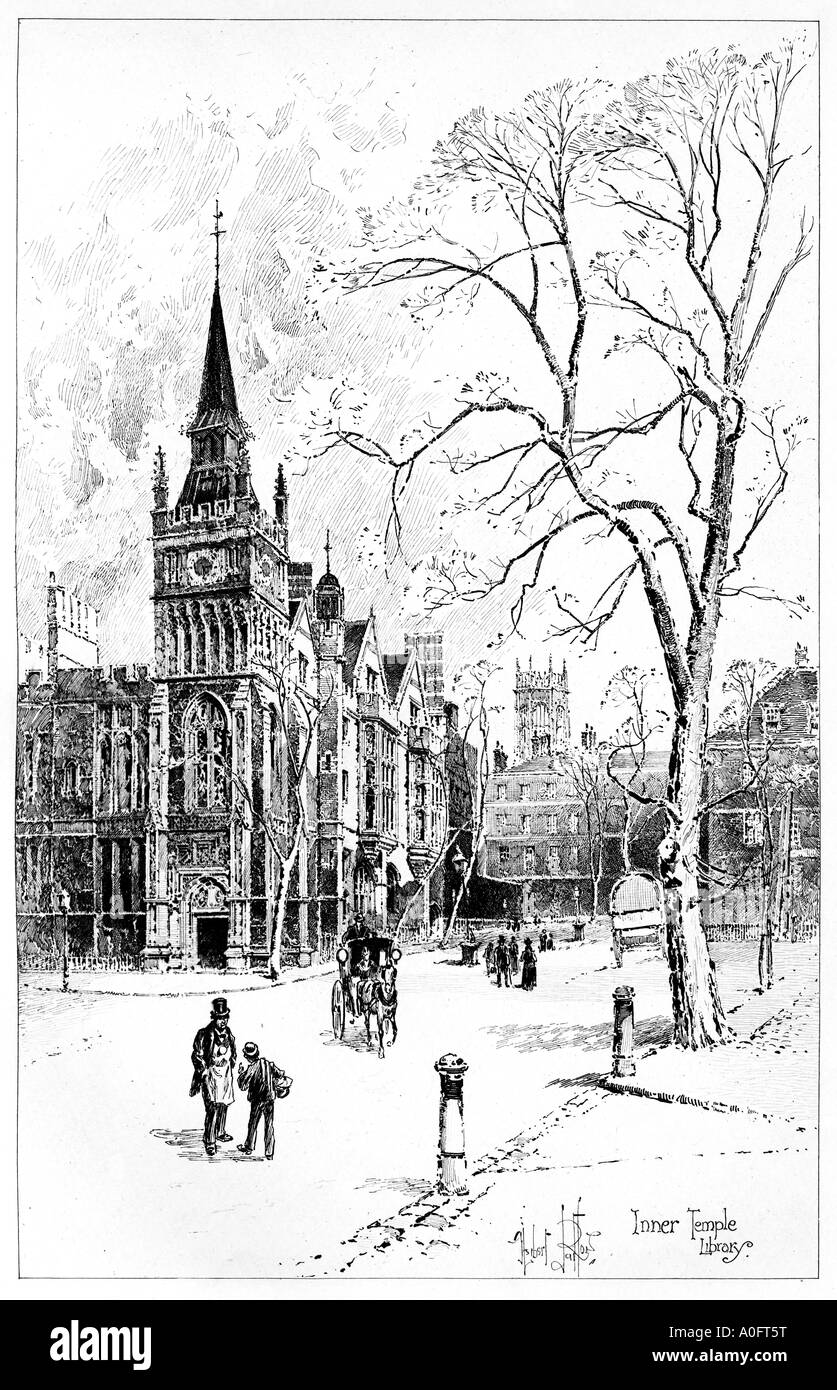 Inner Temple Library 1892 Late Victorian engraving by Herbert Railton of the London home for barristers Stock Photo
