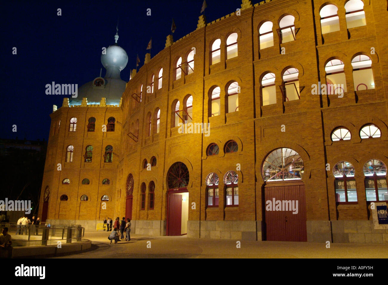 The Campo Pequeno bullring in Lisbon at night Stock Photo
