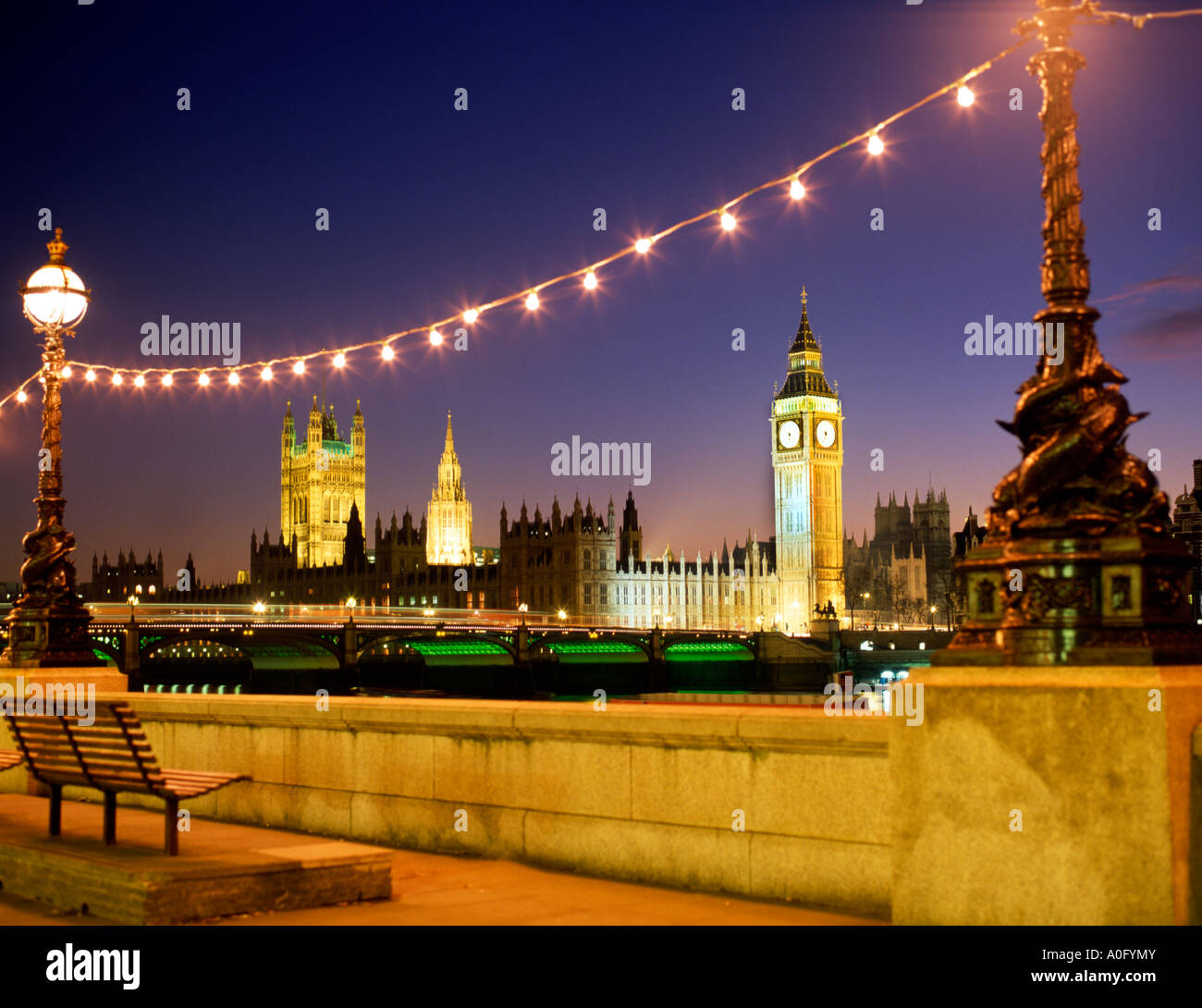 Houses of Parliament viewed from the Albert Embankment,  Thames River, London, England. Stock Photo