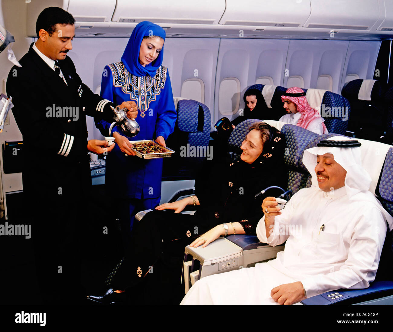 Saudi air crew and passengers Stock Photo