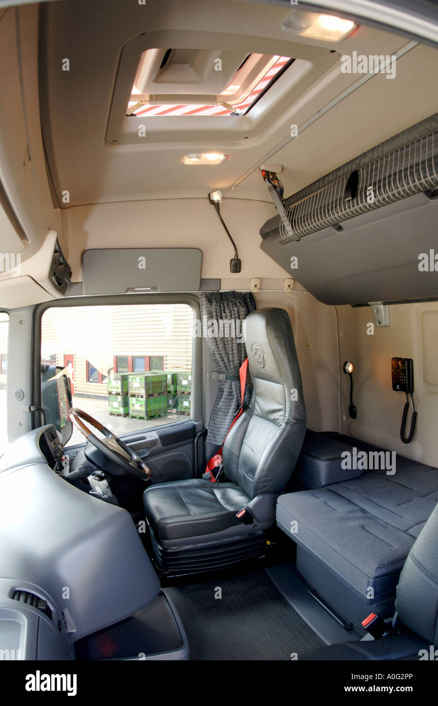 interior details of scania r500 v8 lorry cab Stock Photo