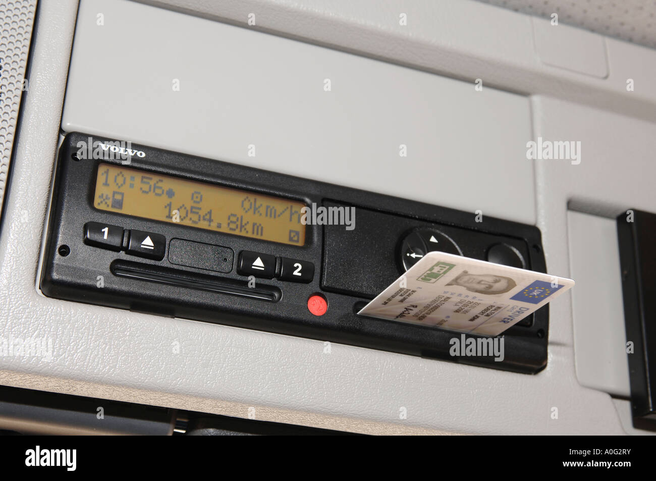 Digital tachometer being used on a lorry to measure mileage covered