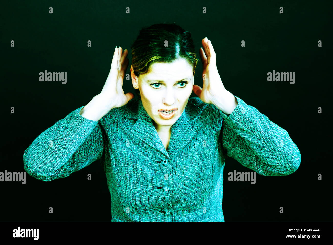 Woman looking shocked and frustrated Stock Photo