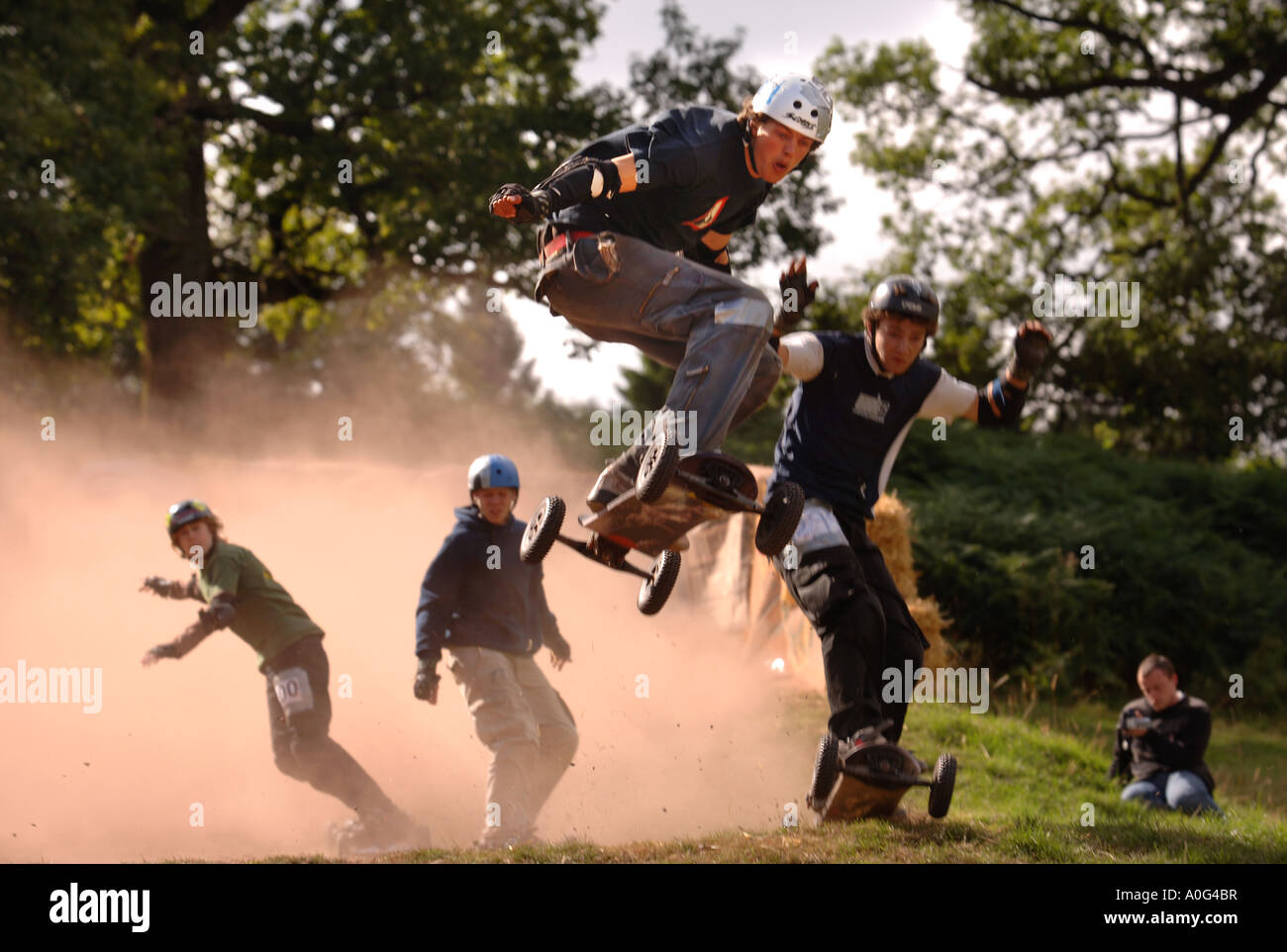 MOUNTAIN BOARDING AT THE GREEN MAN MOUNTAIN BOARD CENTRE PENPONT NEAR BRECON SOUTH WALES UK Stock Photo