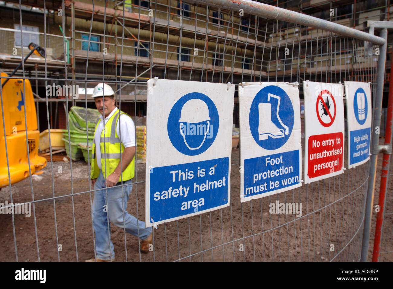 SAFETY SIGNS ON A CONSTRUCTION SITE UK Stock Photo