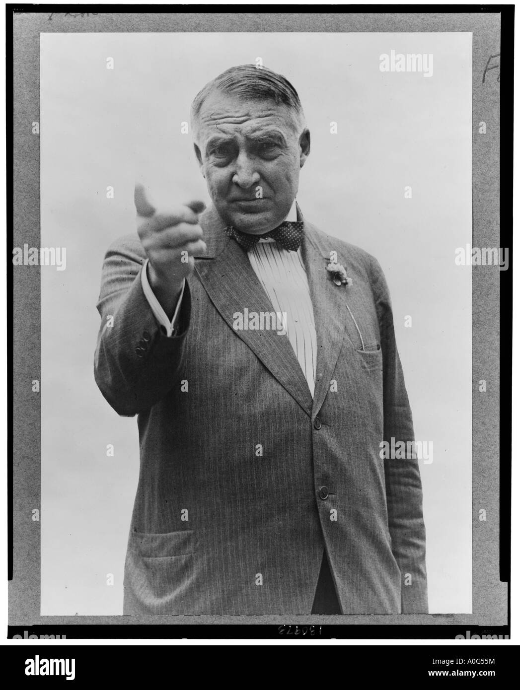 Warren G Harding half length portrait standing facing front gesturing with right hand Stock Photo