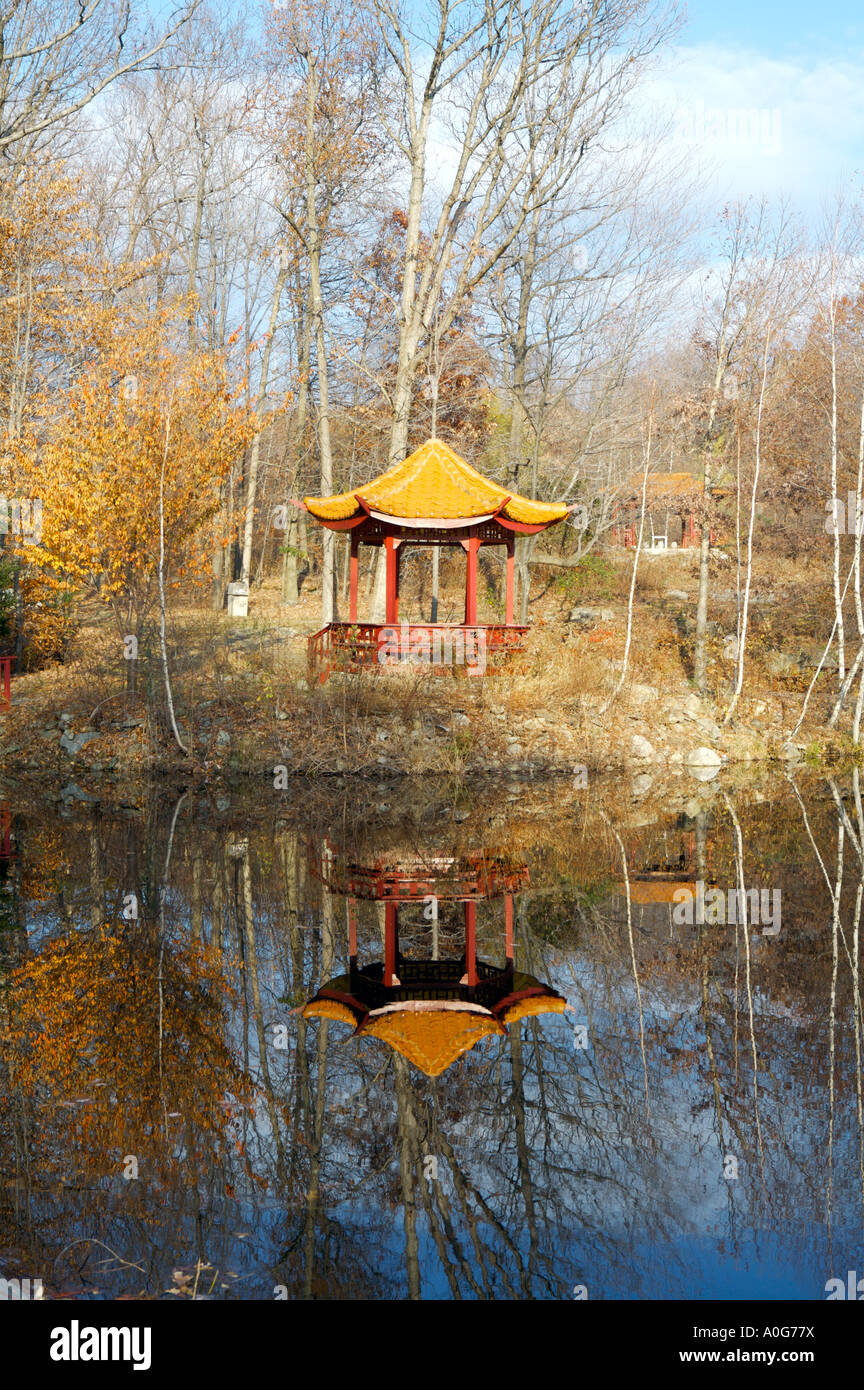 Buddhist Pagoda symmetrical reflection Stock Photo
