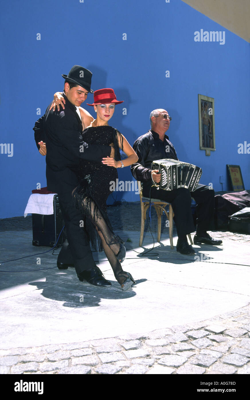 Tango dancers perform in the La Boca district of Benos Aires Stock Photo