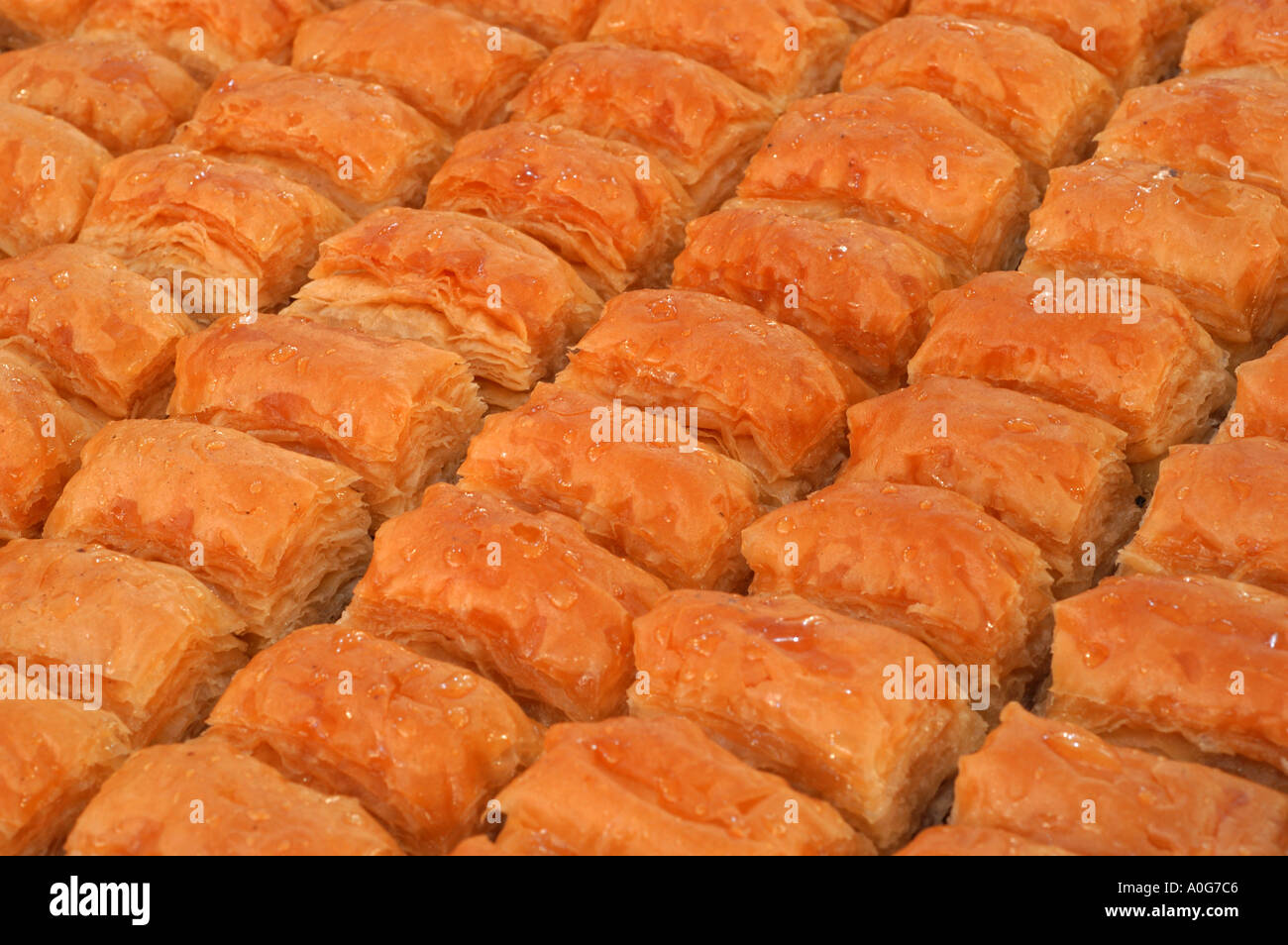 rich Middle Eastern cake made of thin layers of flaky pastry filled