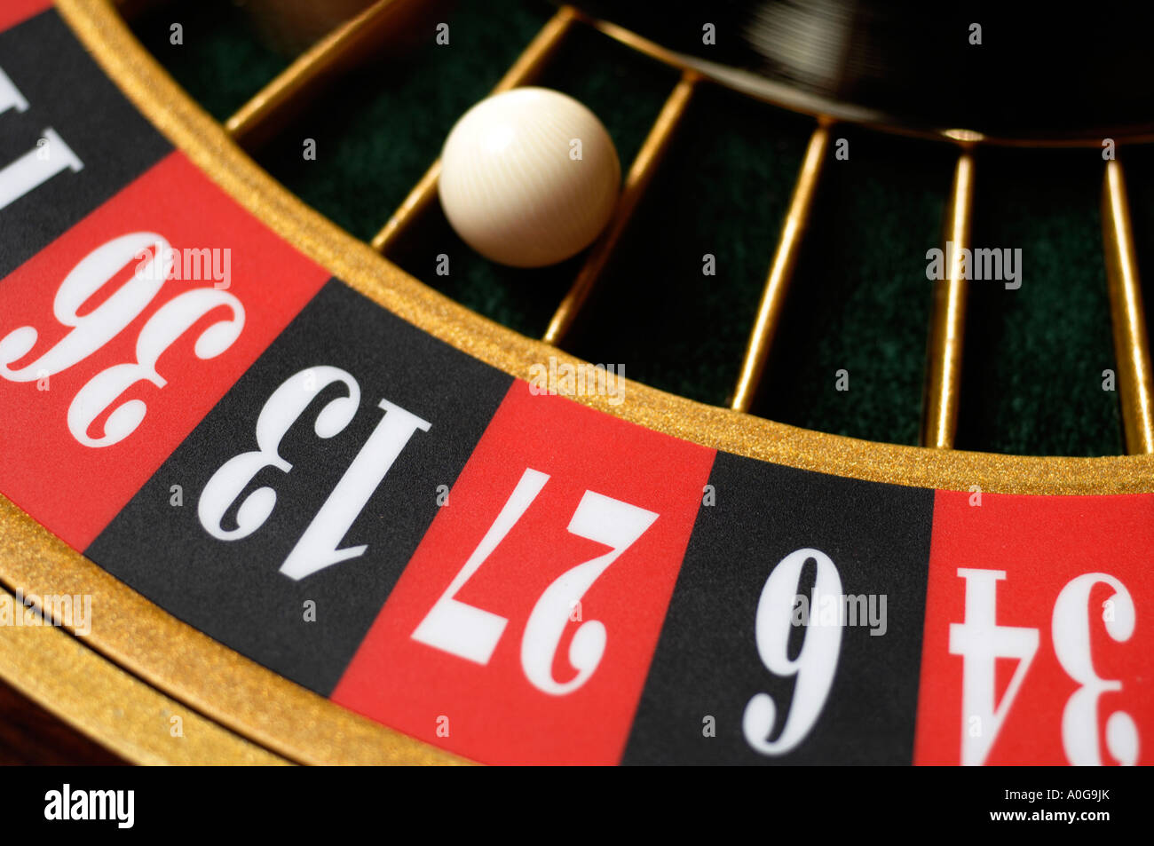 Close up of ball in number thirteen on roullette wheel Stock Photo