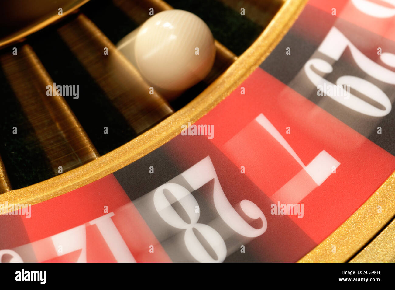 Close up of roullette wheel spinning with ball in number seven with ...