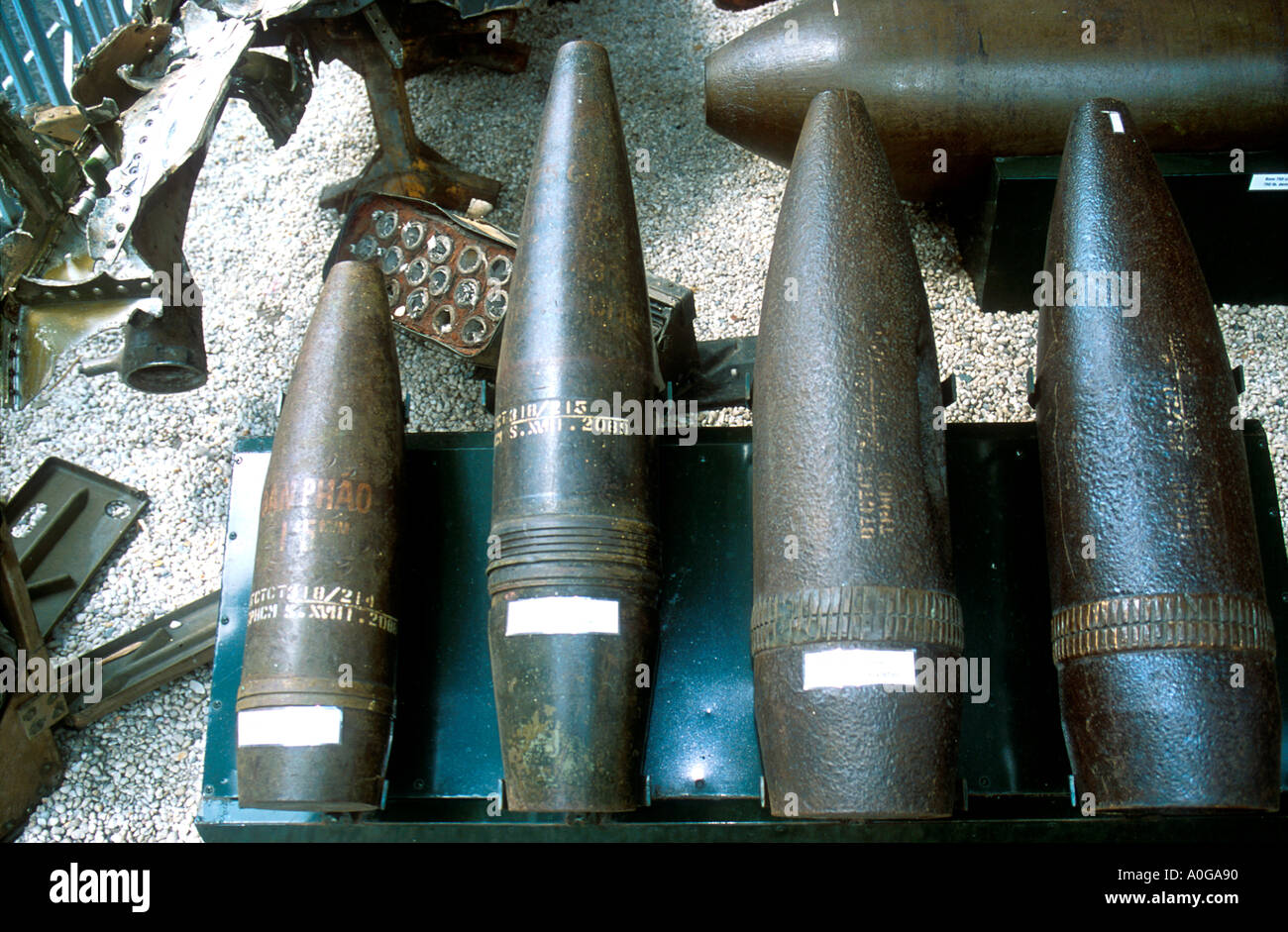 Artillery shells and war debris at the War Crimes Museum in Ho Chi Minh City Vietnam Stock Photo