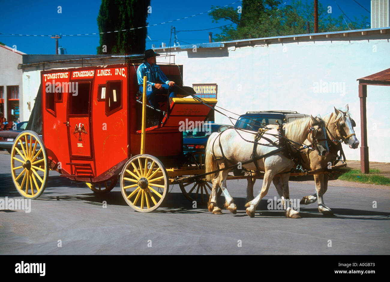 Stagecoach and horses, Tombstone, Arizona, USA Stock Photo