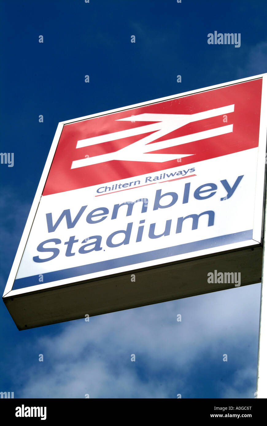 Wembley Stadium rail station sign Wembley London Stock Photo Alamy
