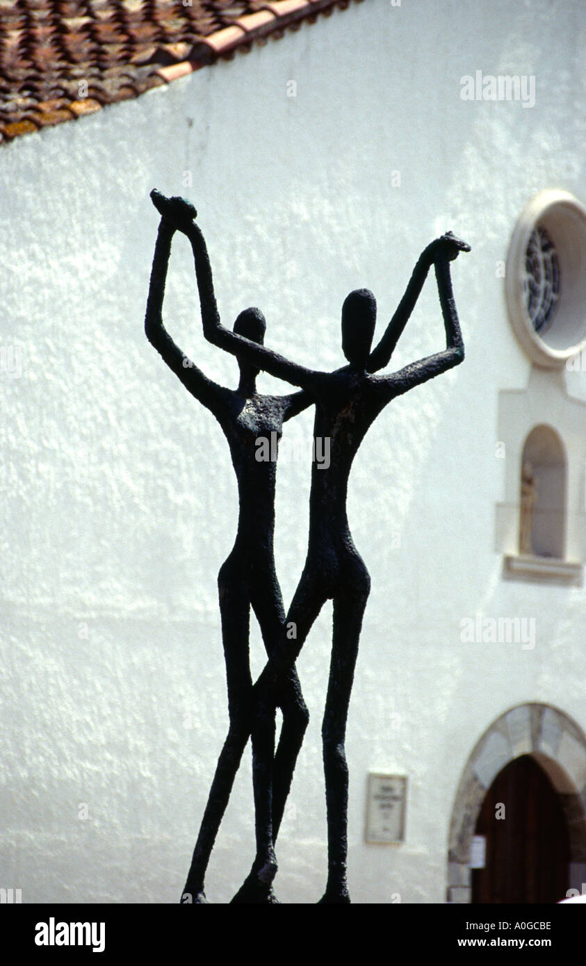 sculpture two people dancing sardana cultual  catalan Stock Photo