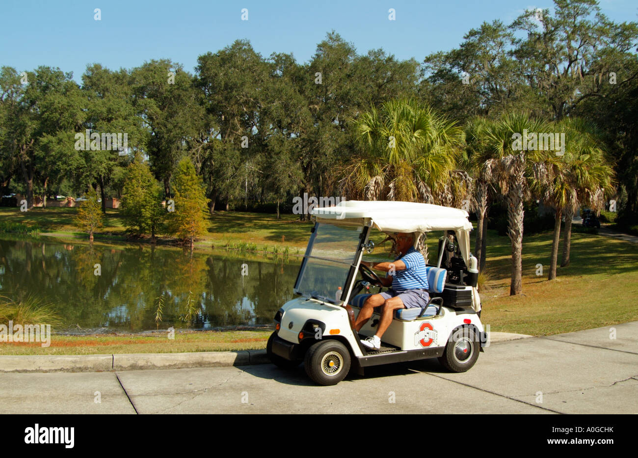Club cart Golf cart motoring through Florida America countryside USA Stock Photo 9989262 Alamy