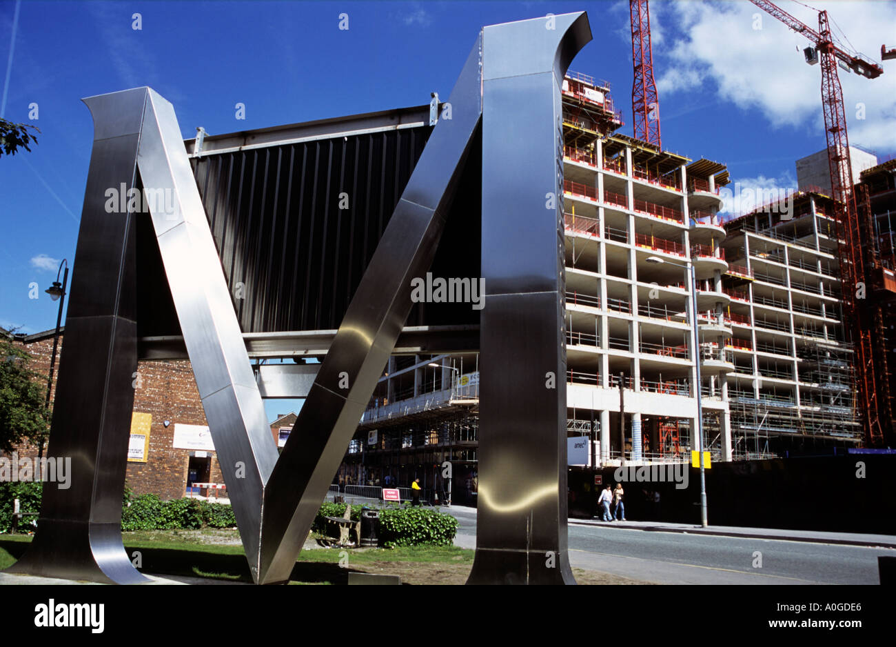 Giant metal sign 'M' in Manchester, England, UK Stock Photo Alamy