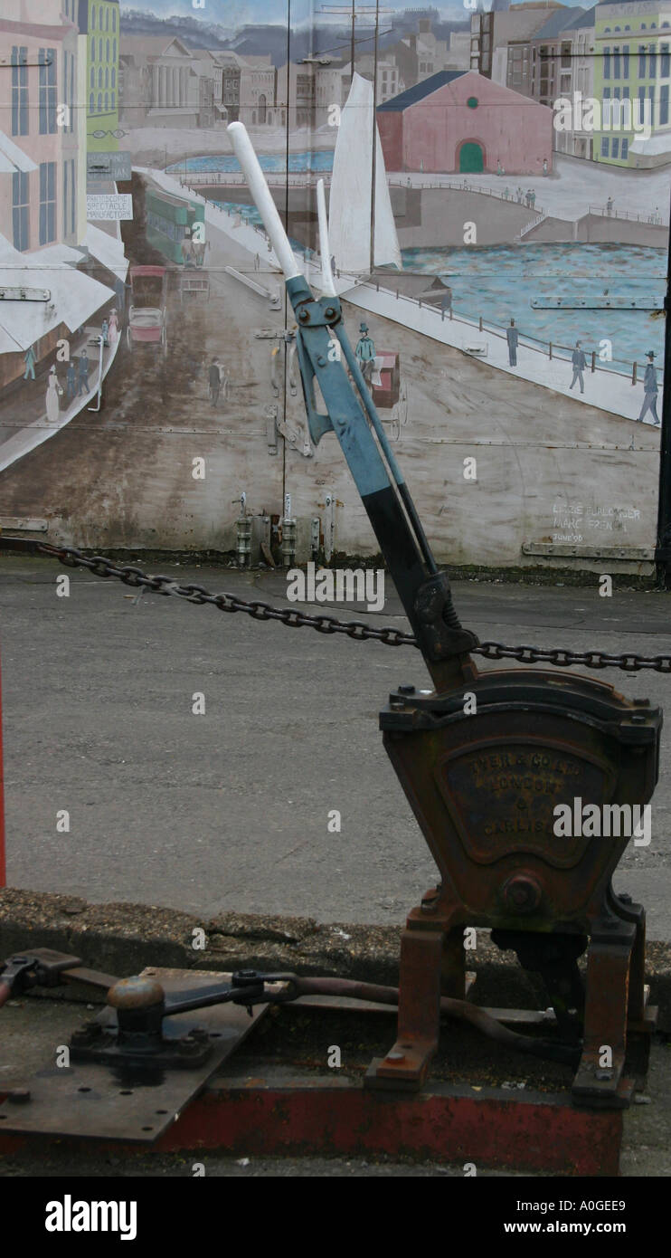 Points Lever on old docks railway at Bristol Docks Stock Photo