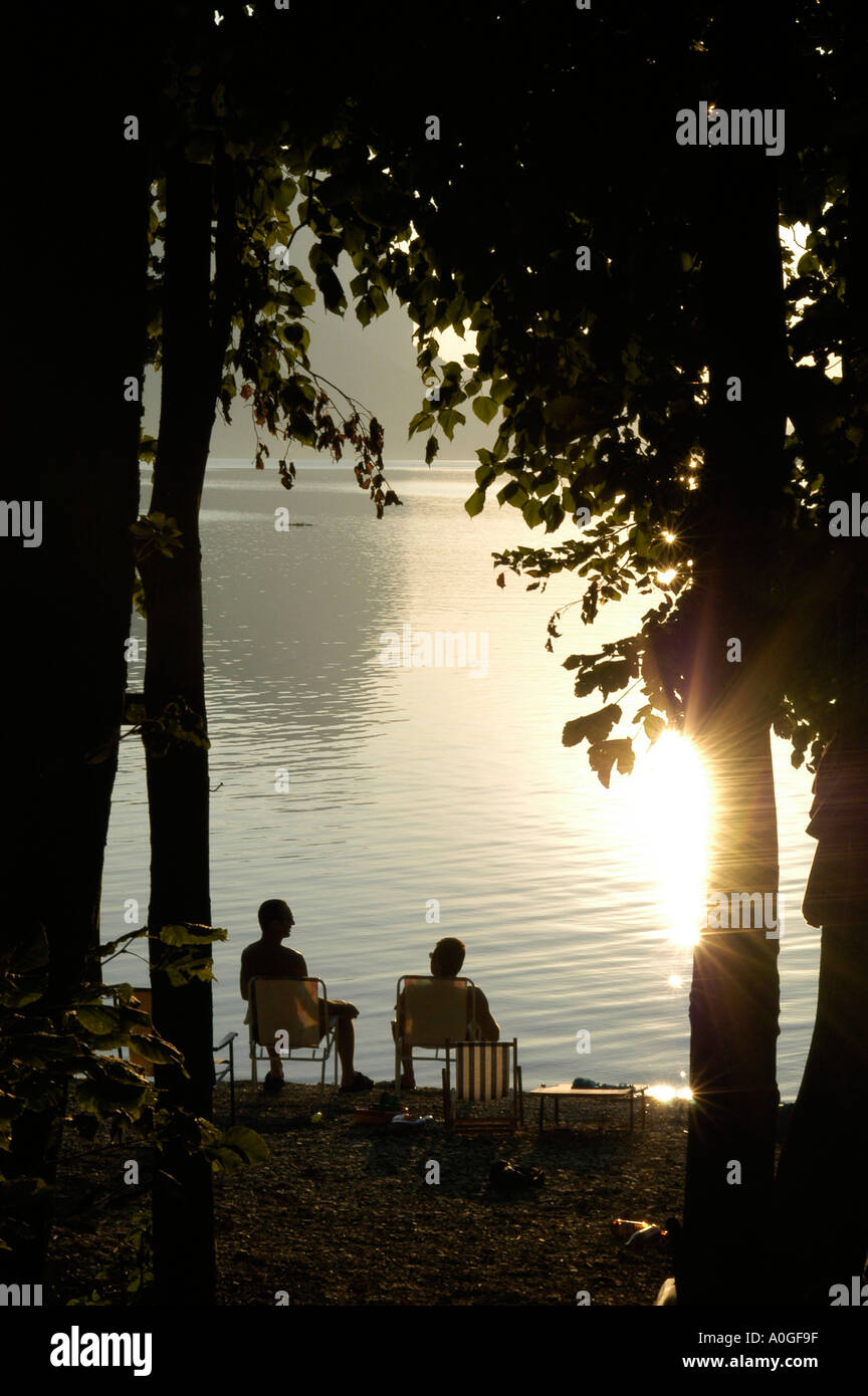 sun set at the lake 'Mondsee' Stock Photo