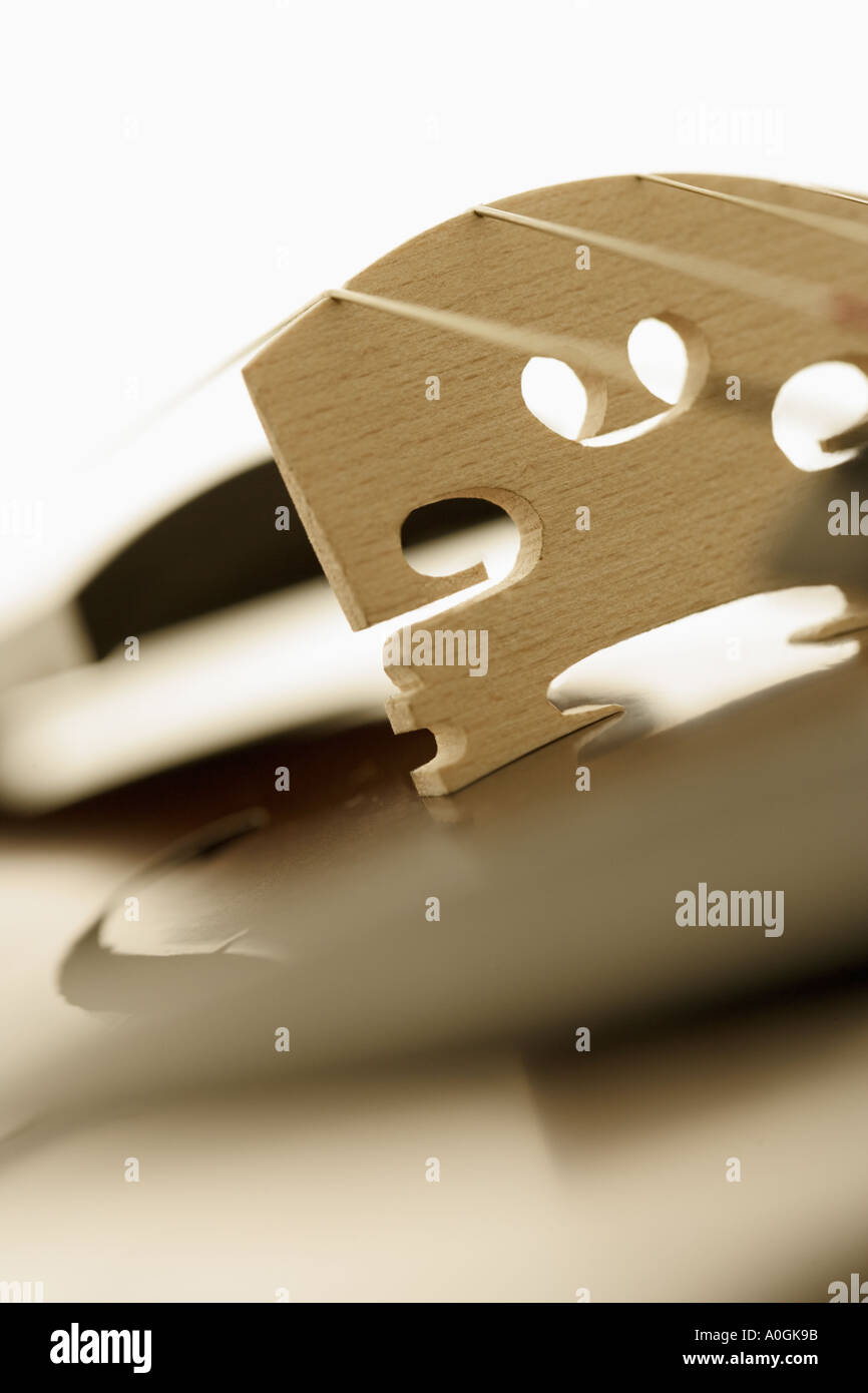 Closeup of violin bridge Stock Photo