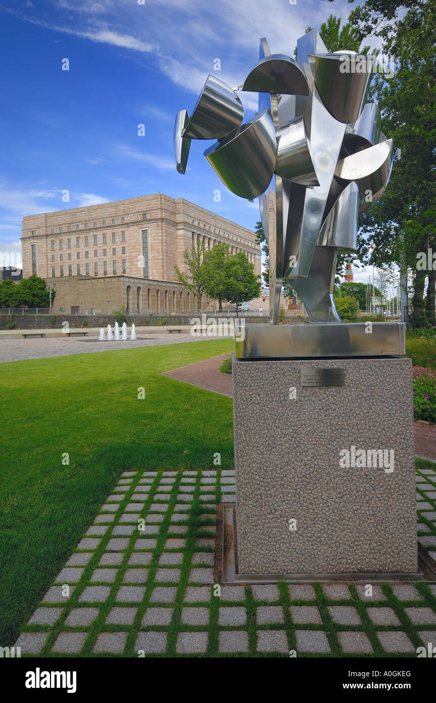 Sculpture '100 Years of Finnish Democracy,' with the Parliament ...