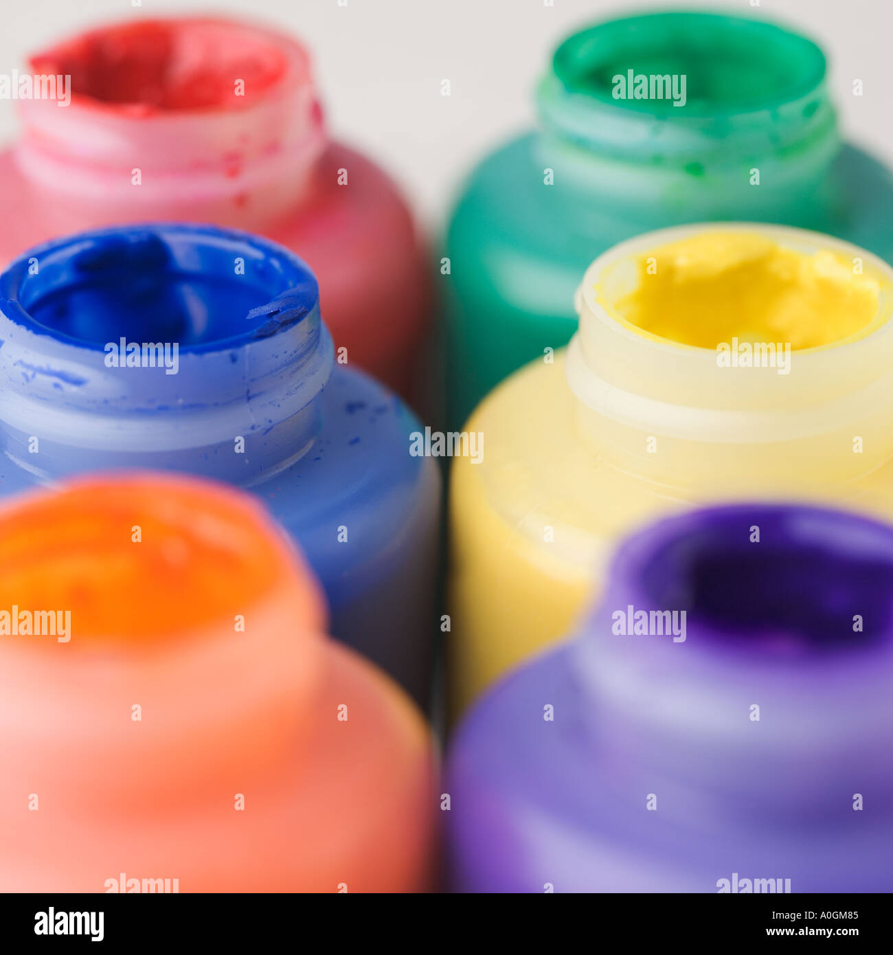 Closeup of open paint bottles Stock Photo Alamy