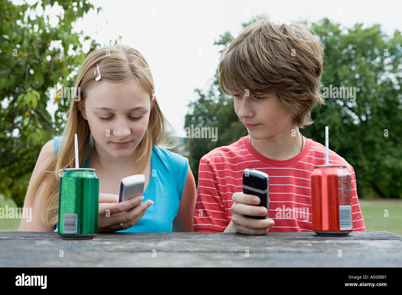 Teenagers with cellphones Stock Photo