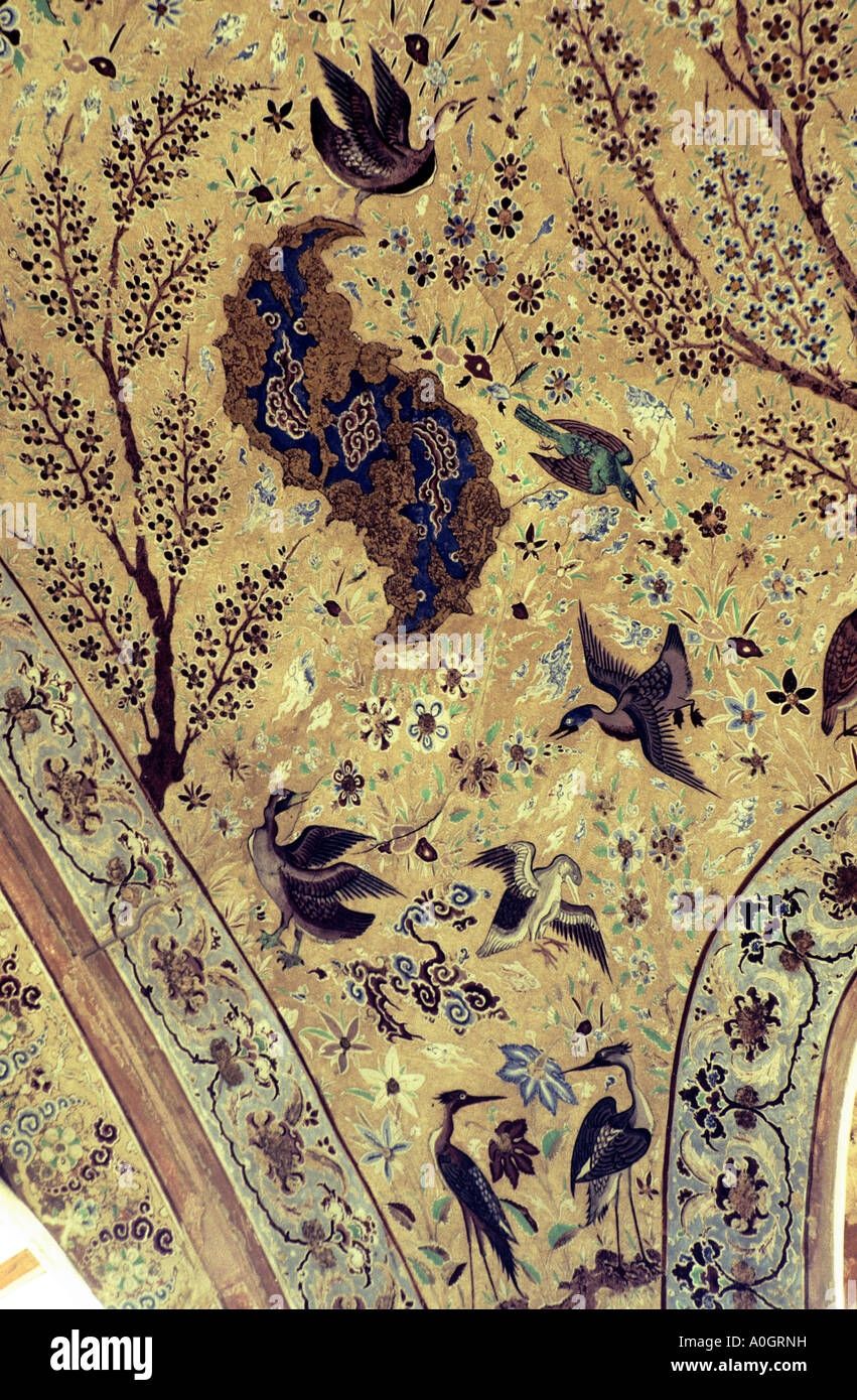 detail of wall painting, Ali Qapu, Maidan-i Shah, Isfahan, Iran Stock Photo