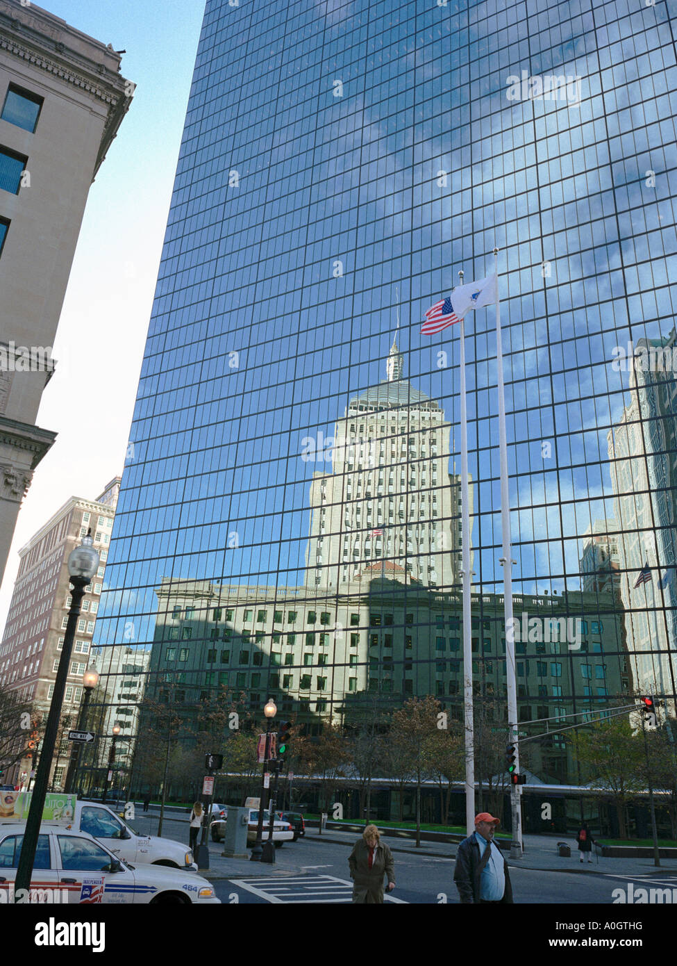 Old John Hancock Tower of 1947 reflected in the new John Hancock Tower