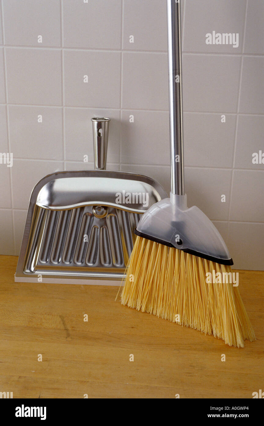 Broomstick and a pan Stock Photo