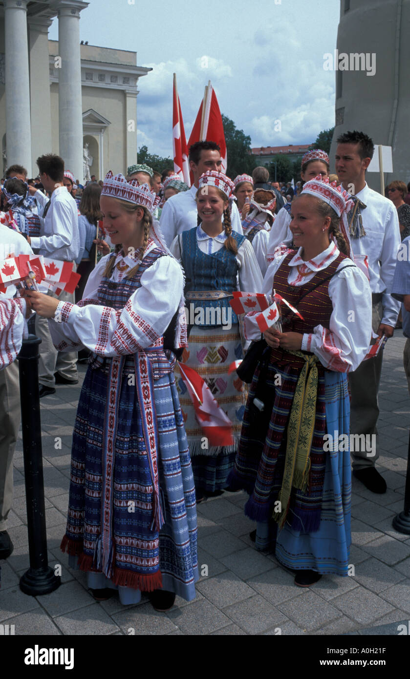 Lithuania Vilnius ethnic Lithuanians from Canada in national dress at a
