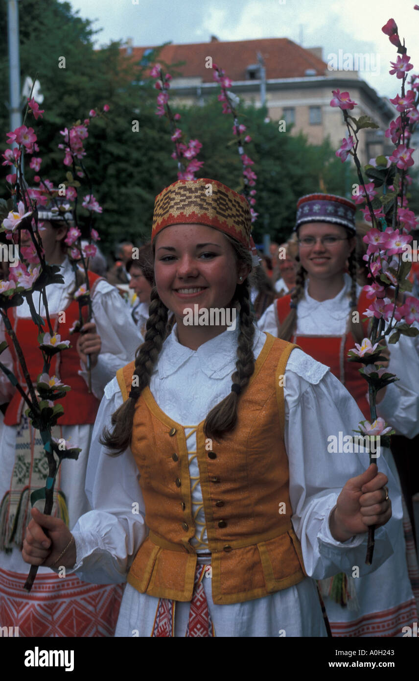 Lithuania Vilnius Lithuanian girl in national dress at a summer