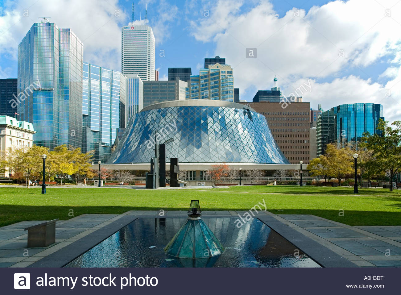 Bowl shaped Roy Thomson Hall against downtown Toronto Ontario Canada