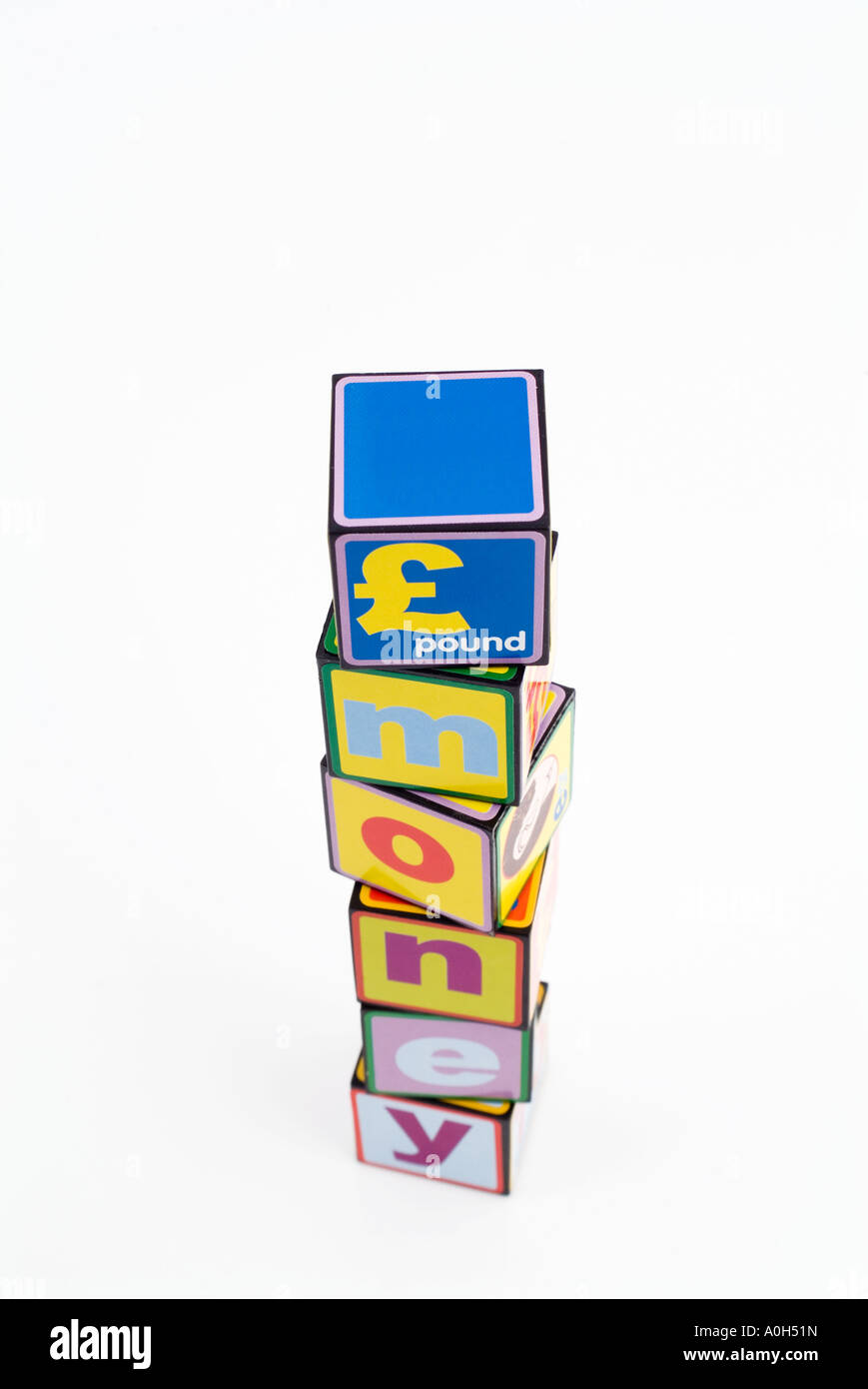 toy building blocks with the word money and the pound symbol Stock