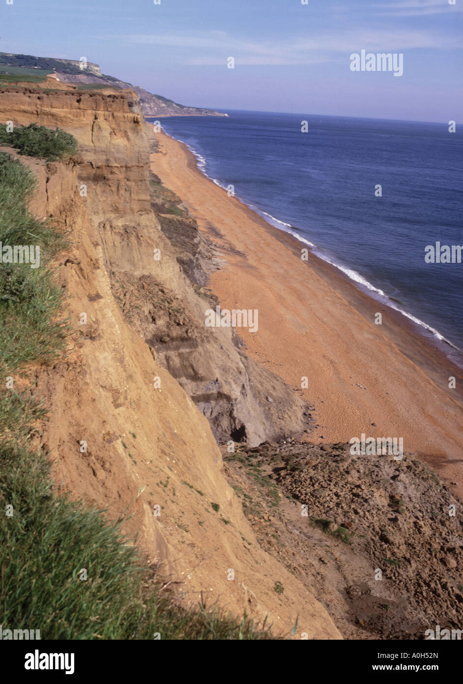 The cliff and beach at Brightstone Bay on the Isle of Wight Stock Photo