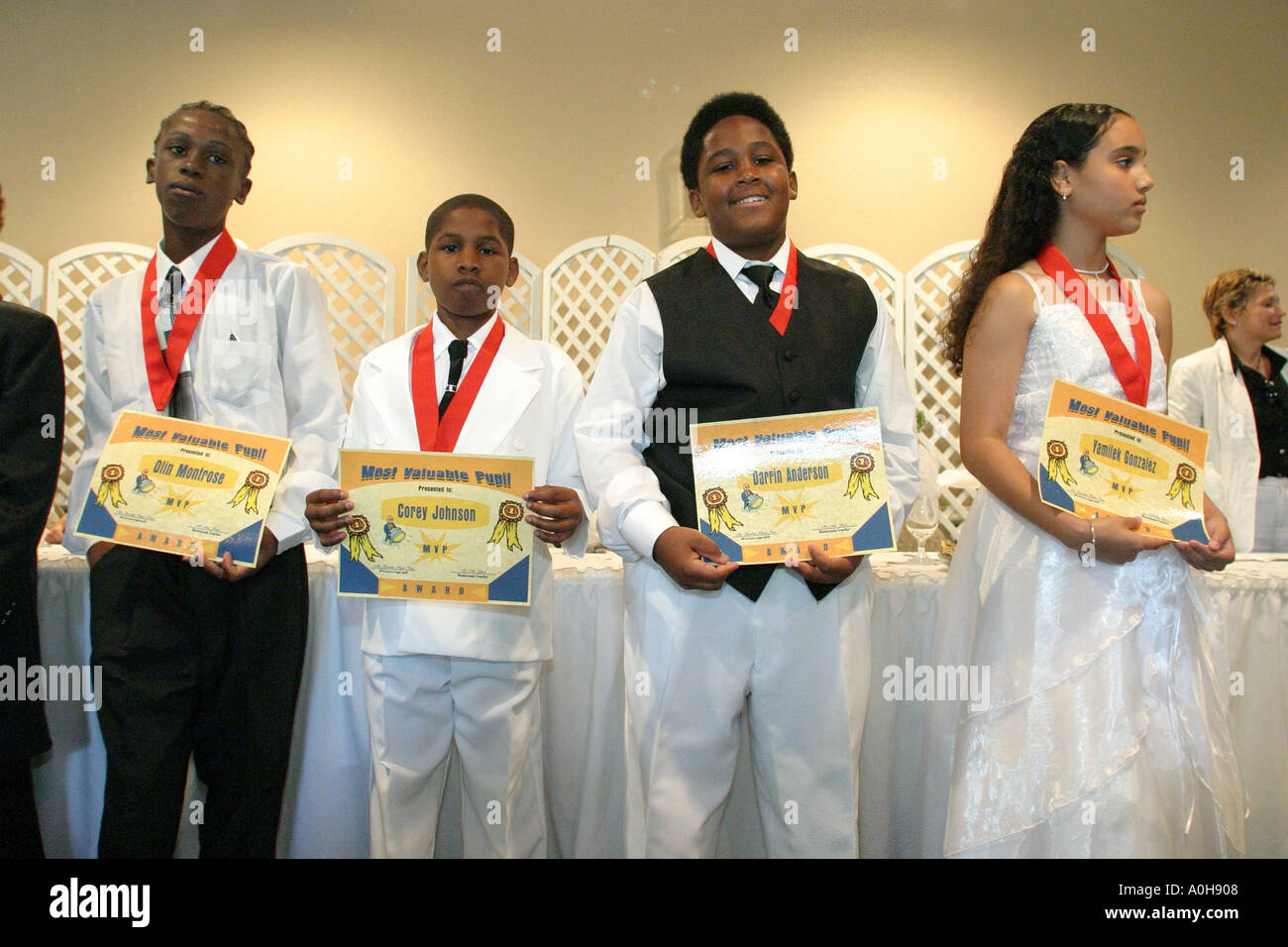 Miami Florida,Little Haiti,Edison Park Elementary School,campus,primary,education,campus,5th Fifth Grade Promotional Graduation Awards Program,educati Stock Photo
