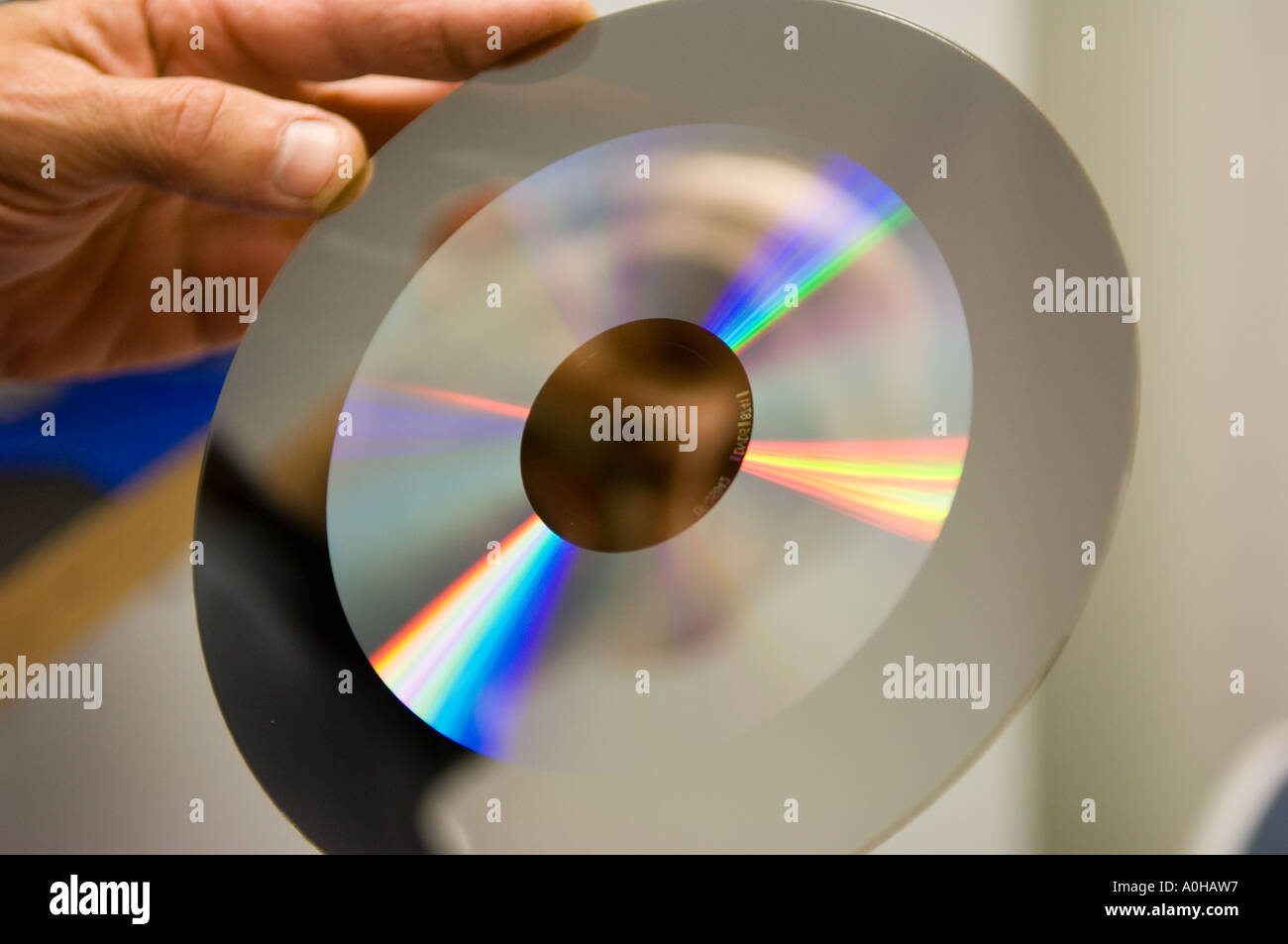 CD DVD Glass Master used to make the stampers from which the discs are then manufactured Stock Photo